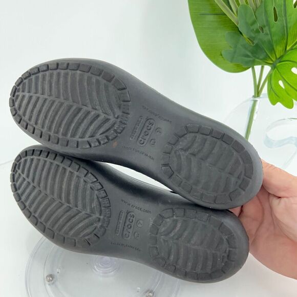 CROCS Women's Kadee Flats Size 7 Slingback Shoe Black Rubber Slip On Vented - Picture 7 of 8
